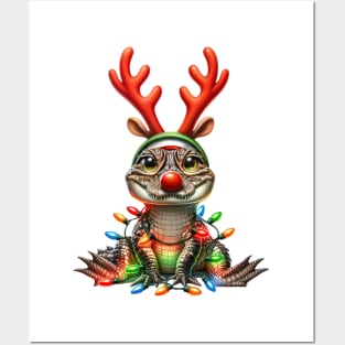 Christmas Red Nose Alligator Posters and Art